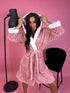 Fluffy Robe with Cable Knit Pattern - PINK